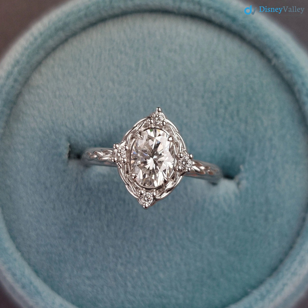 Oval Cut Lab Grown with 4 Lab Diamonds Braided Vintage Halo Engagement Ring - DisneyValley
