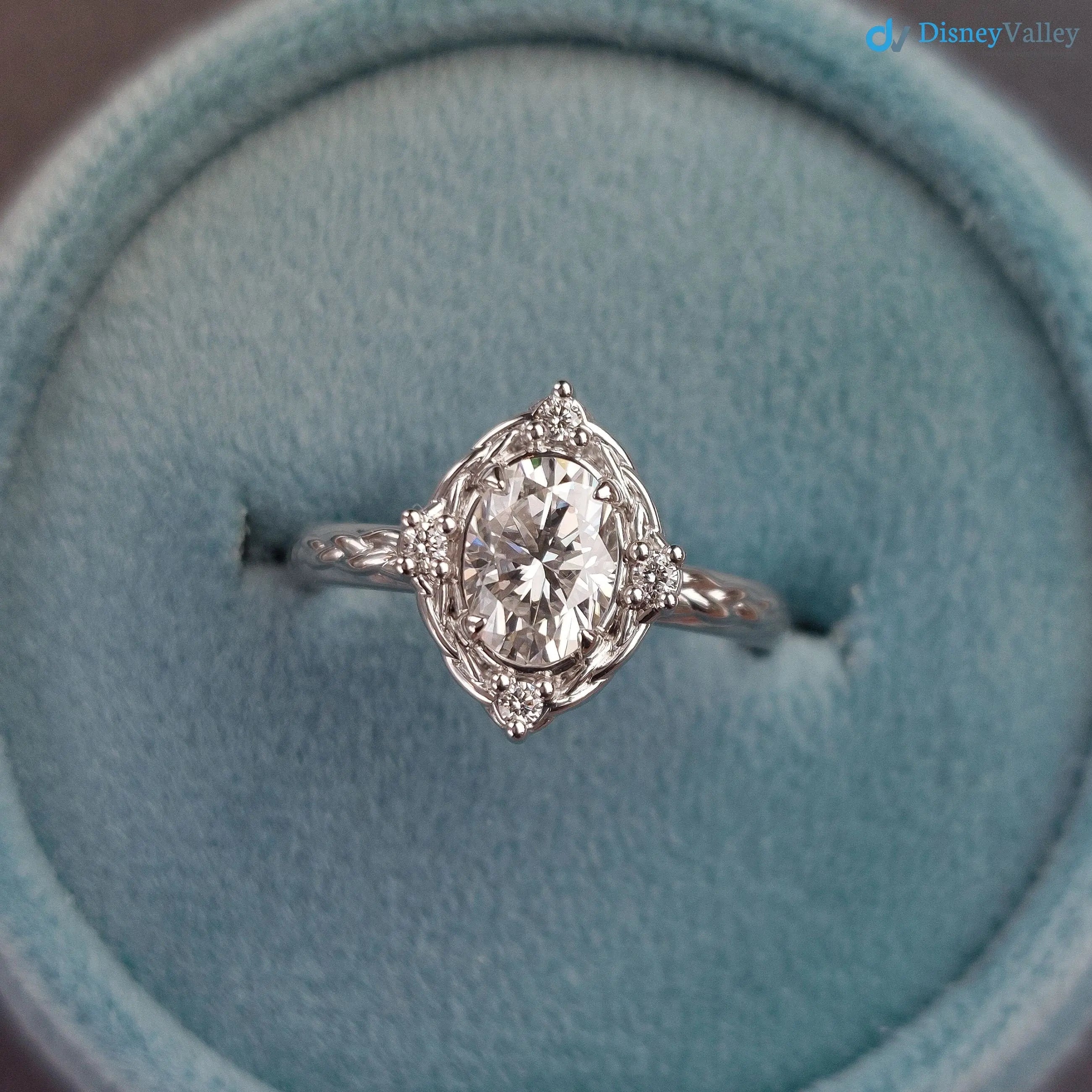 Oval Cut Lab Grown with 4 Lab Diamonds Braided Vintage Halo Engagement Ring - DisneyValley