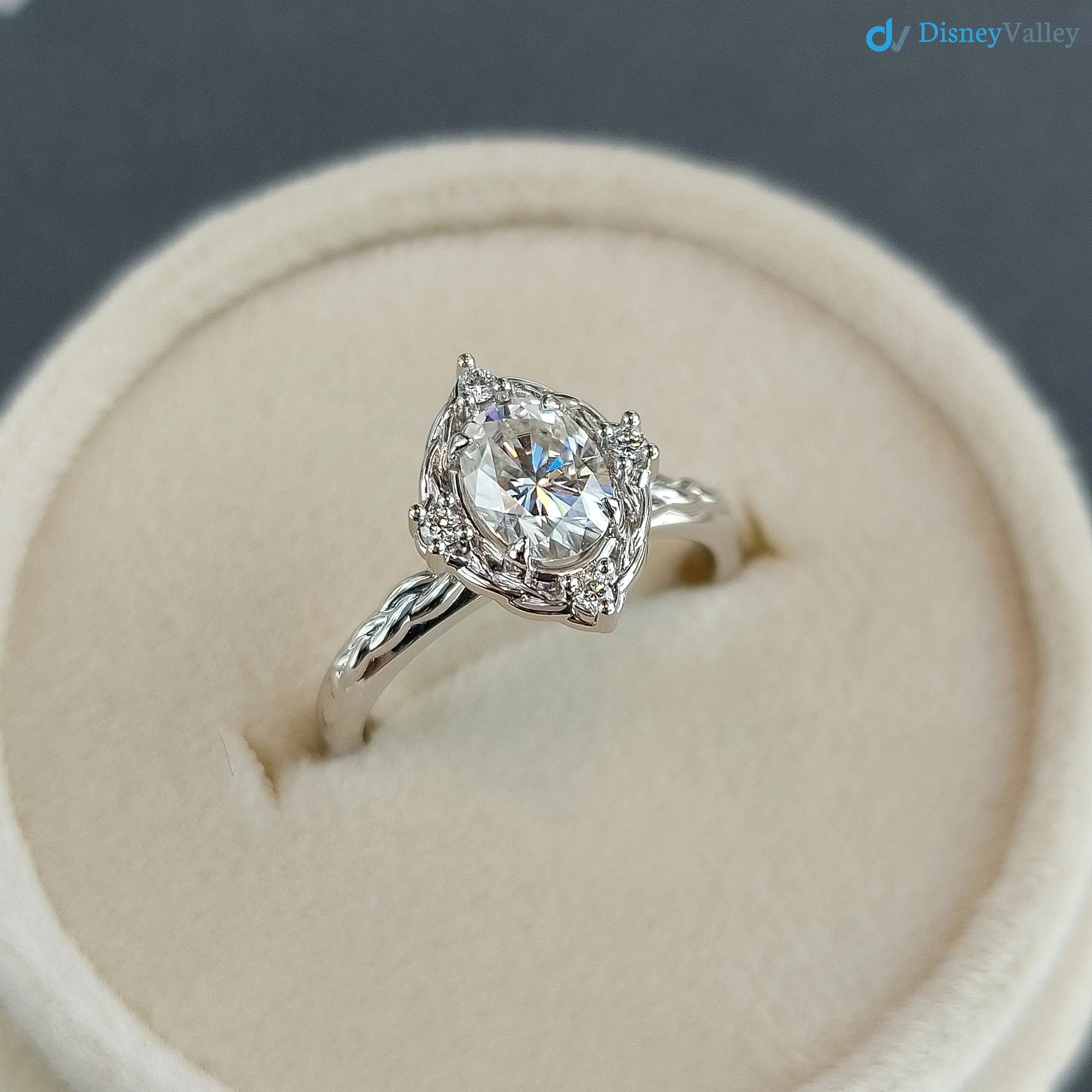 Oval Cut Lab Grown with 4 Lab Diamonds Braided Vintage Halo Engagement Ring - DisneyValley