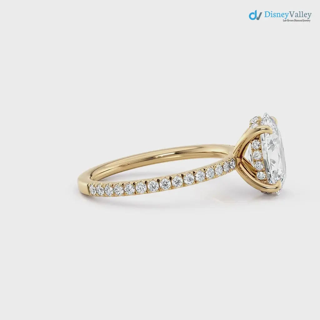 Oval Cut lab grown with Hidden Halo Pave band wedding ring - DisneyValley