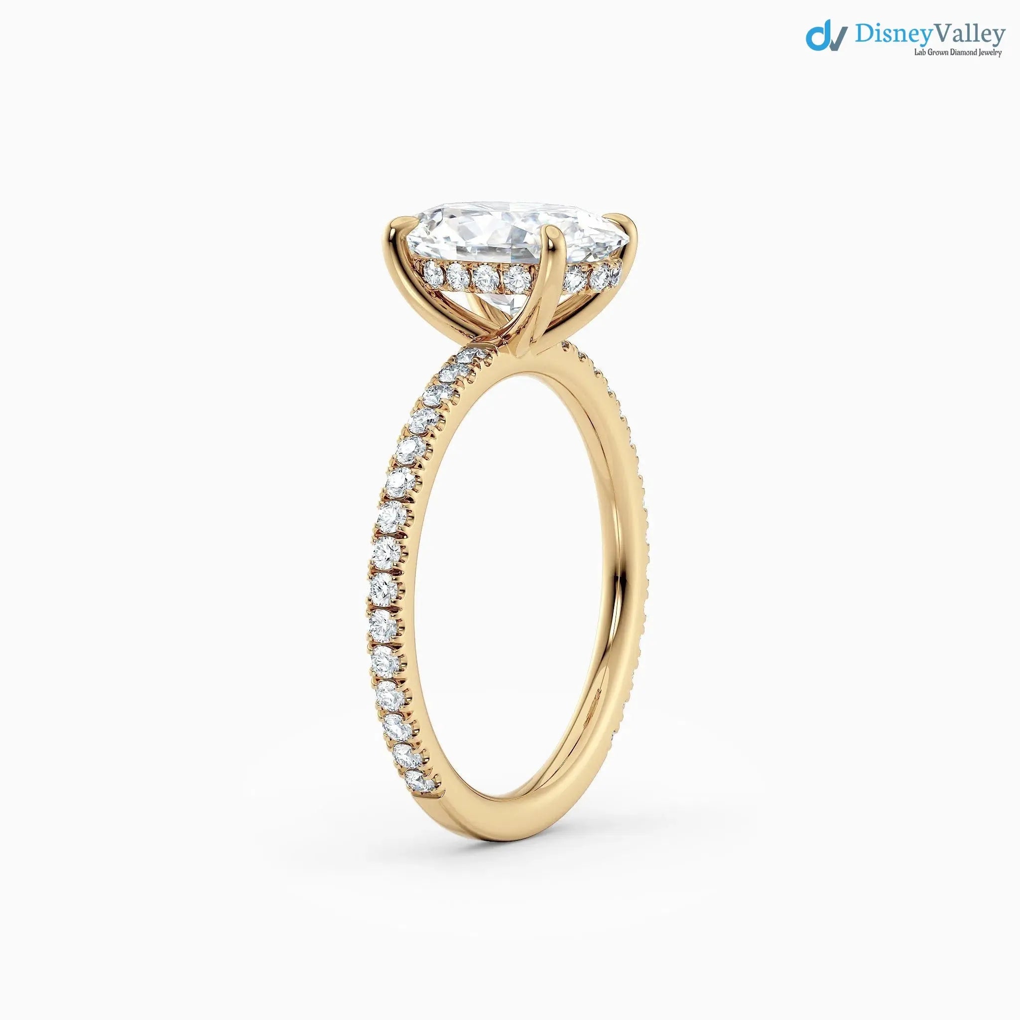 Oval Cut lab grown with Hidden Halo Pave band wedding ring - DisneyValley