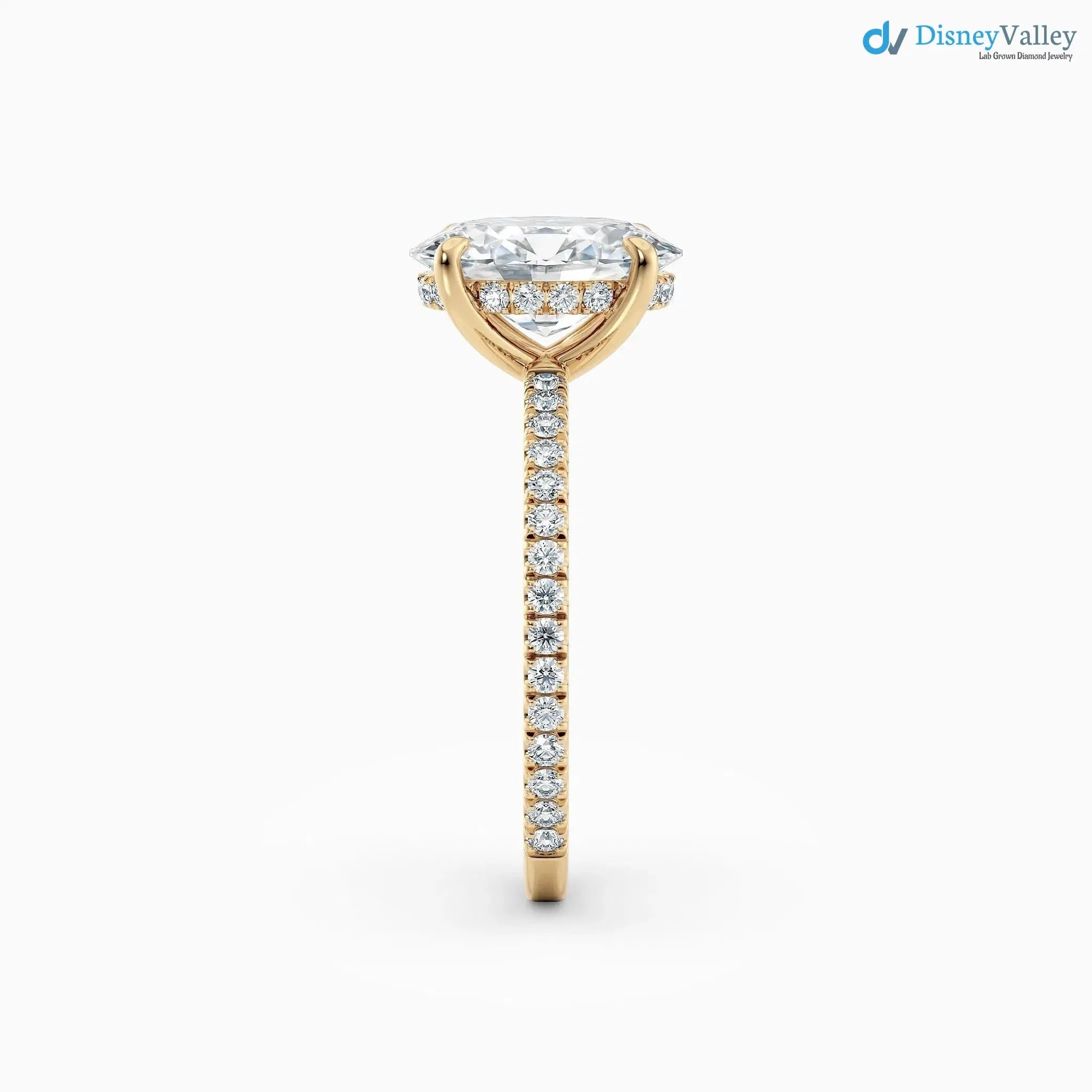 Oval Cut lab grown with Hidden Halo Pave band wedding ring - DisneyValley
