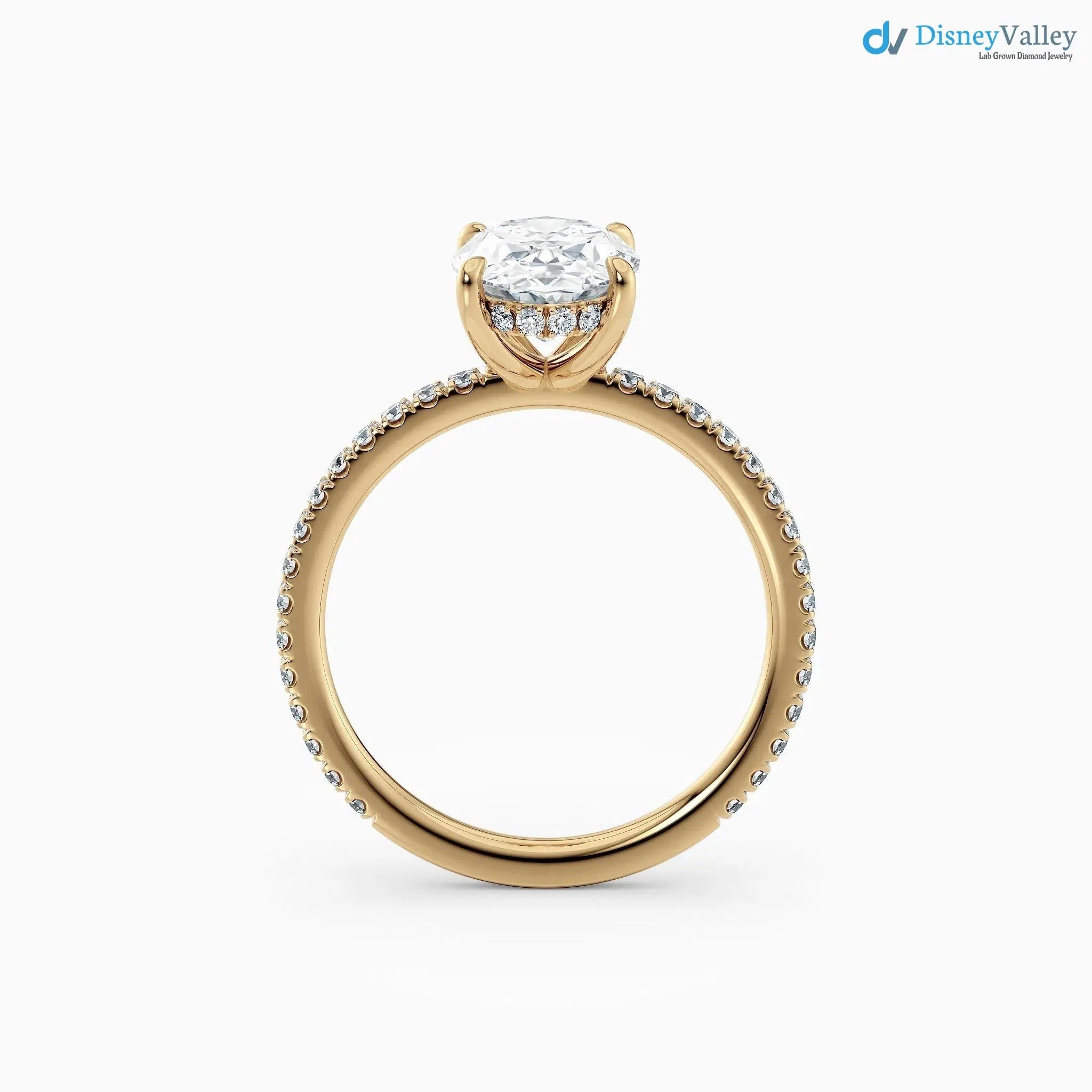 Oval Cut lab grown with Hidden Halo Pave band wedding ring - DisneyValley