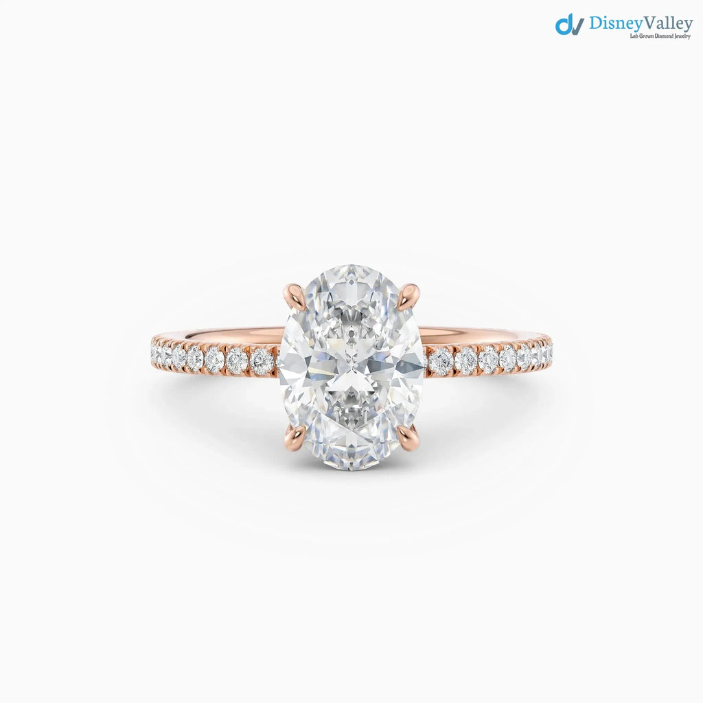 Oval Cut lab grown with Hidden Halo Pave band wedding ring - DisneyValley