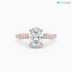 Oval Cut lab grown with Hidden Halo Pave band wedding ring - DisneyValley