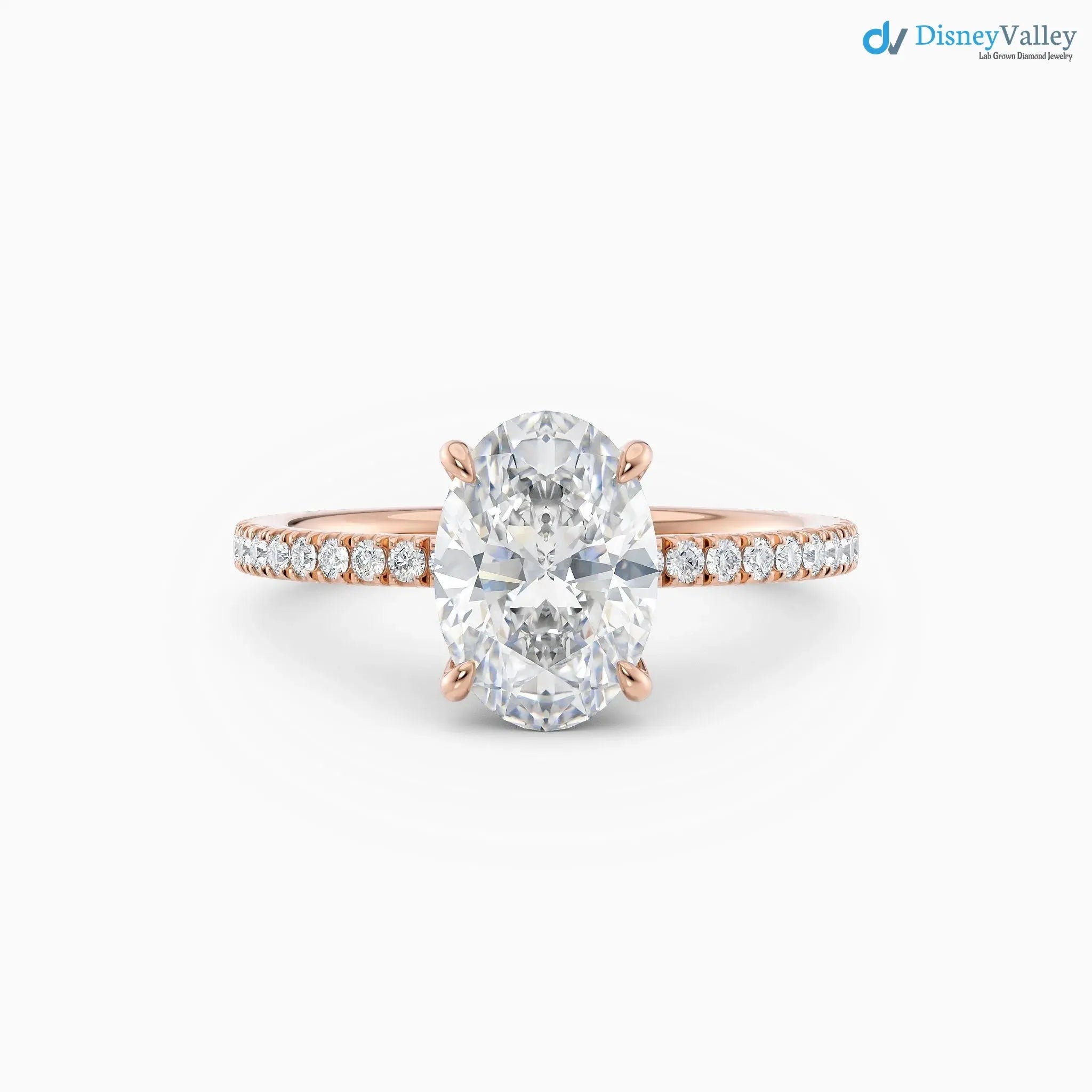 Oval Cut lab grown with Hidden Halo Pave band wedding ring - DisneyValley