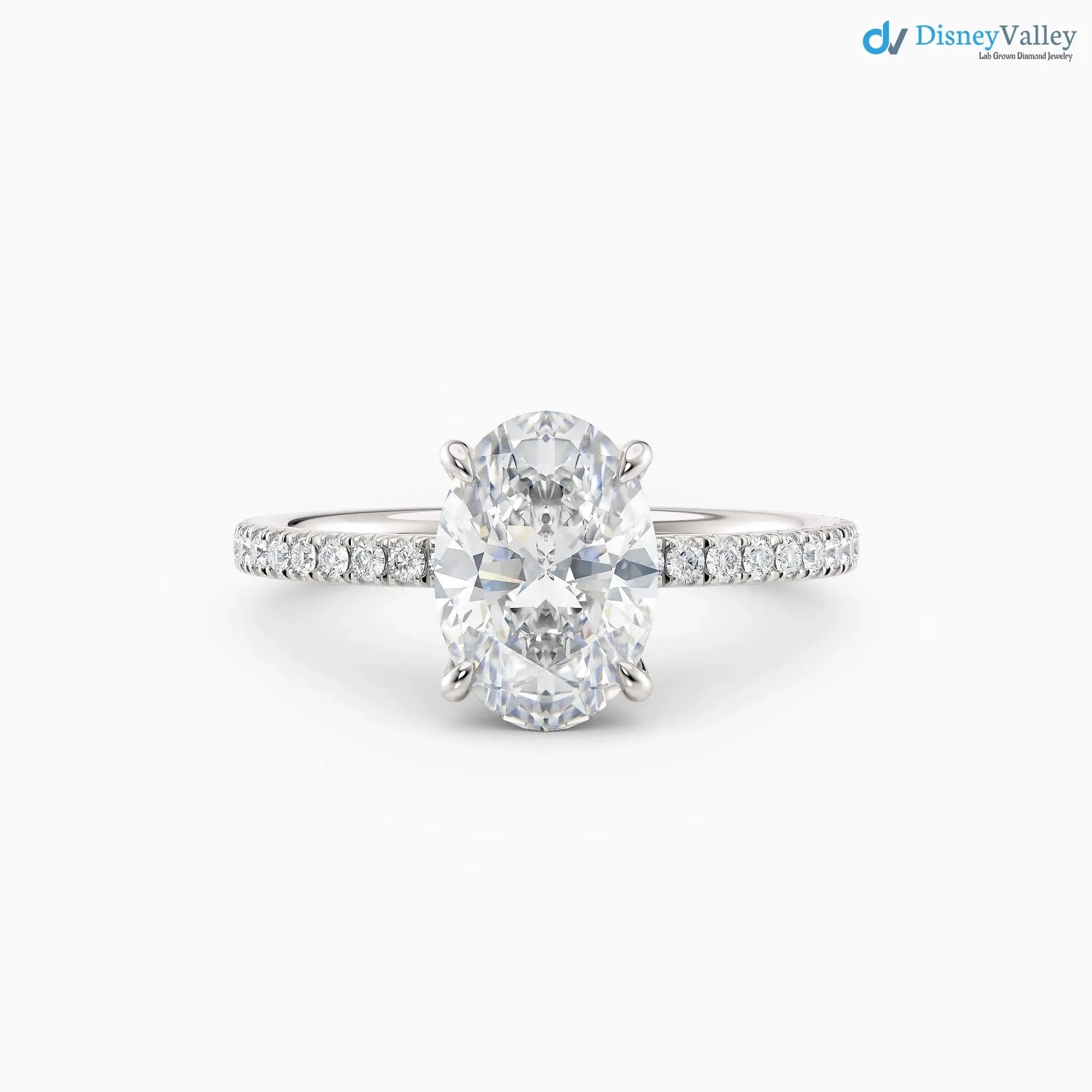 Oval Cut lab grown with Hidden Halo Pave band wedding ring - DisneyValley