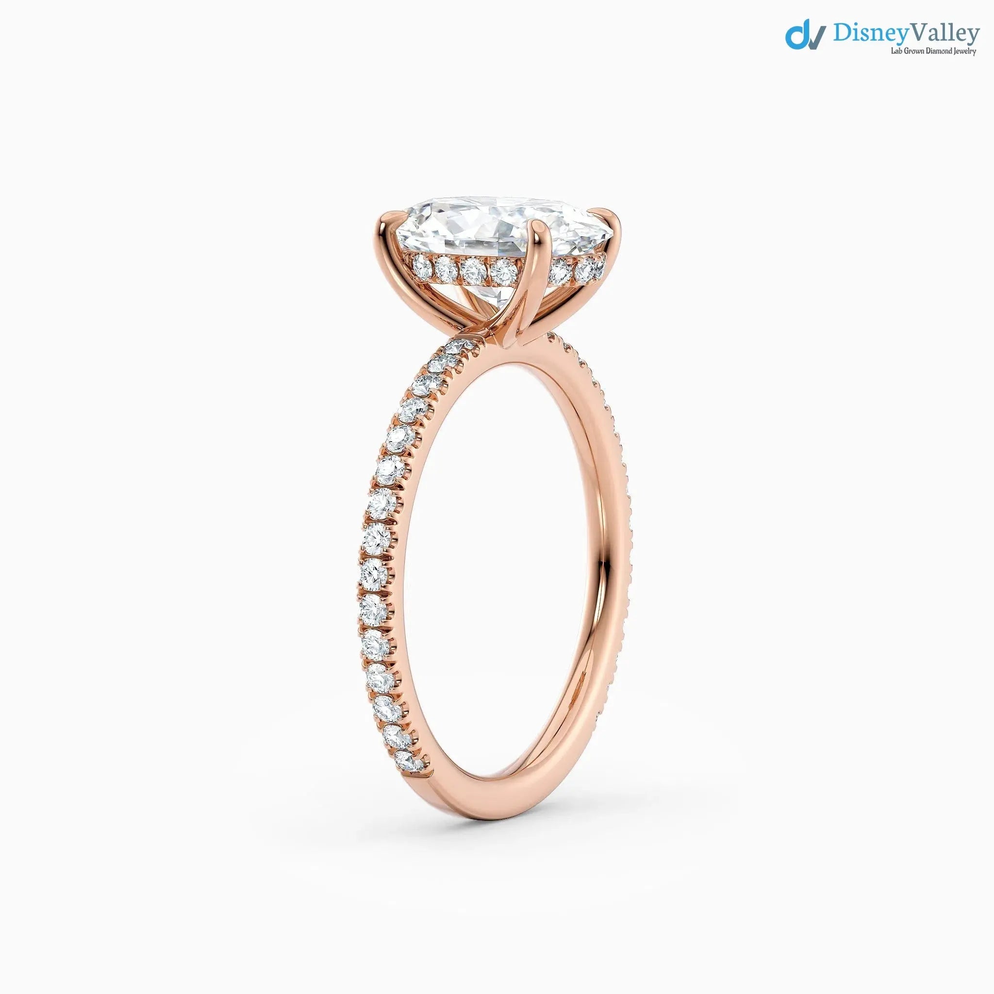 Oval Cut lab grown with Hidden Halo Pave band wedding ring - DisneyValley
