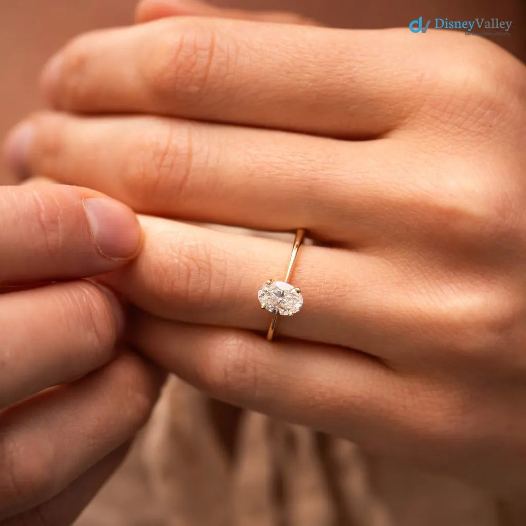 Oval Cut white lab grown single diamond slim wedding ring - DisneyValley