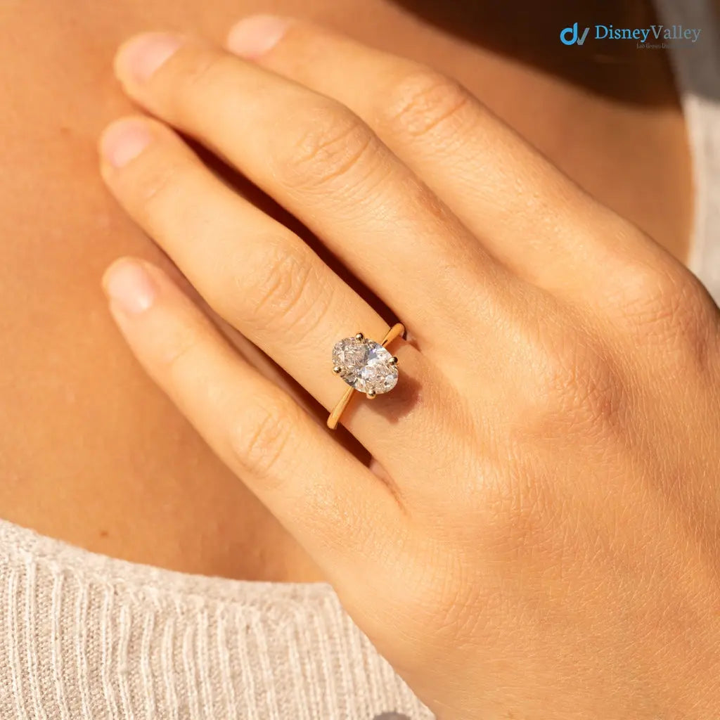 Oval Cut white lab grown single diamond slim wedding ring - DisneyValley