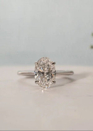 Oval Cut white lab grown slim minimalist engagement ring - DisneyValley
