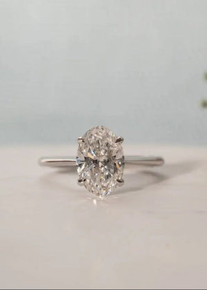 Oval Cut white lab grown slim minimalist engagement ring - DisneyValley