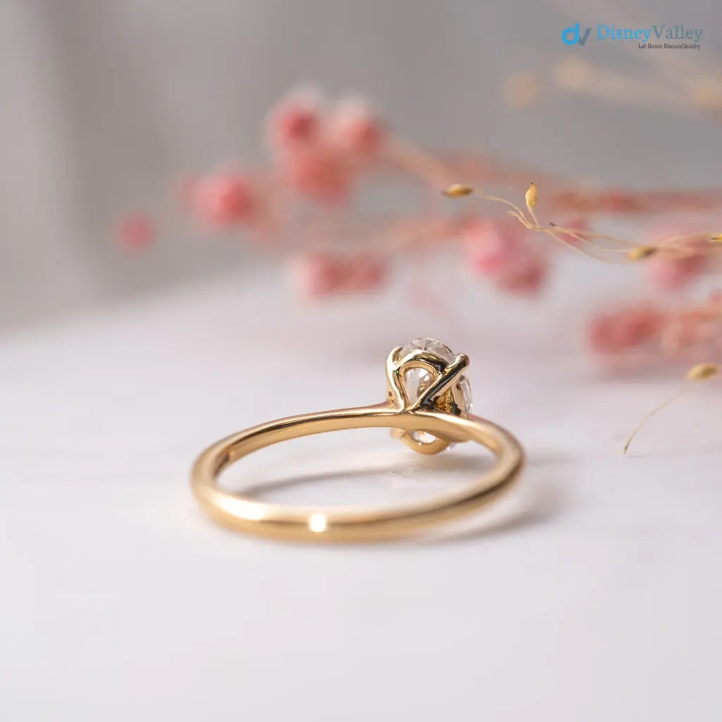 Oval Cut white lab grown slim minimalist engagement ring - DisneyValley