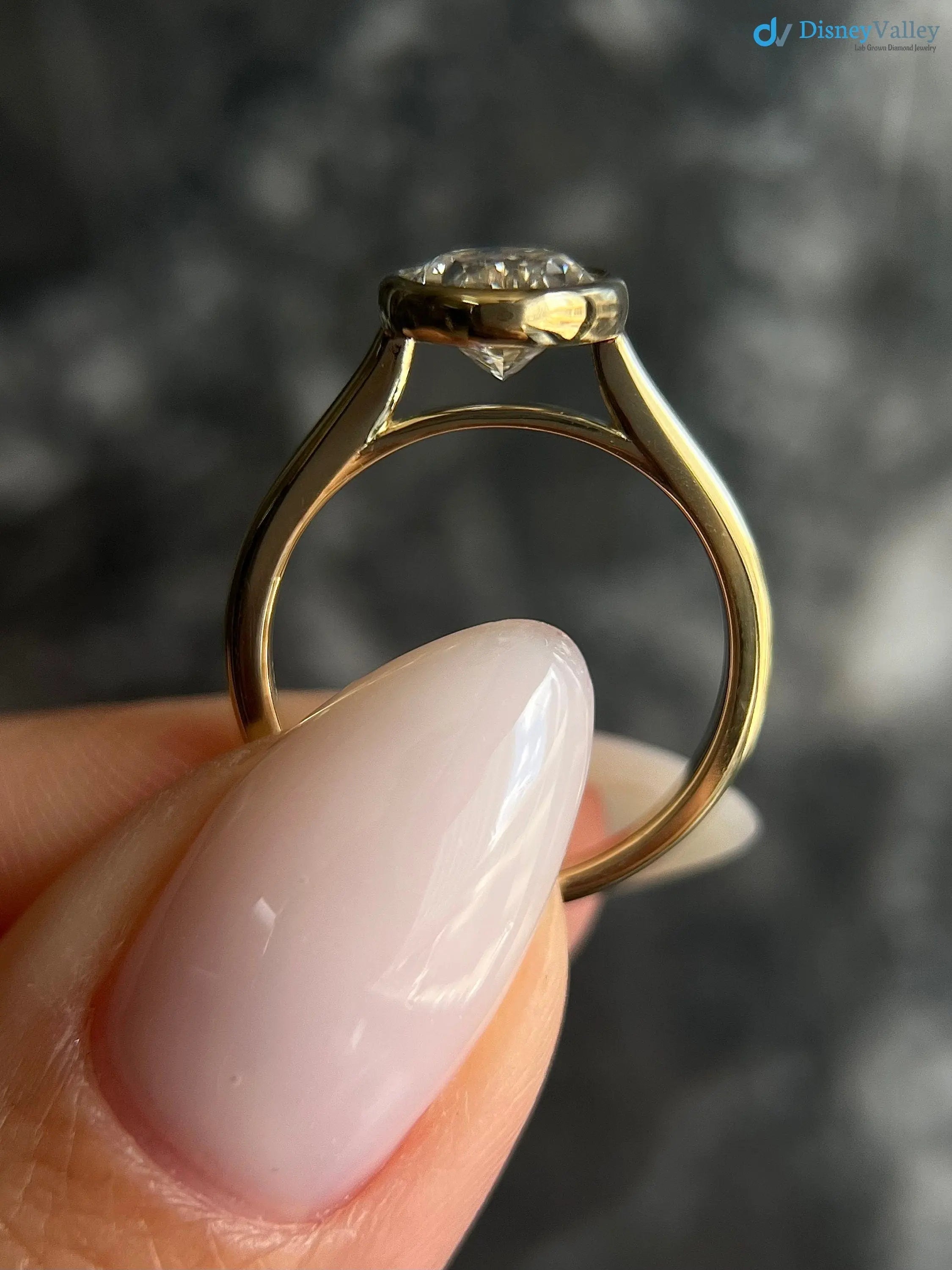 Oval IGI Certified Lab Grown Diamond Bezel Set Solitaire Engagement Ring - DisneyValley