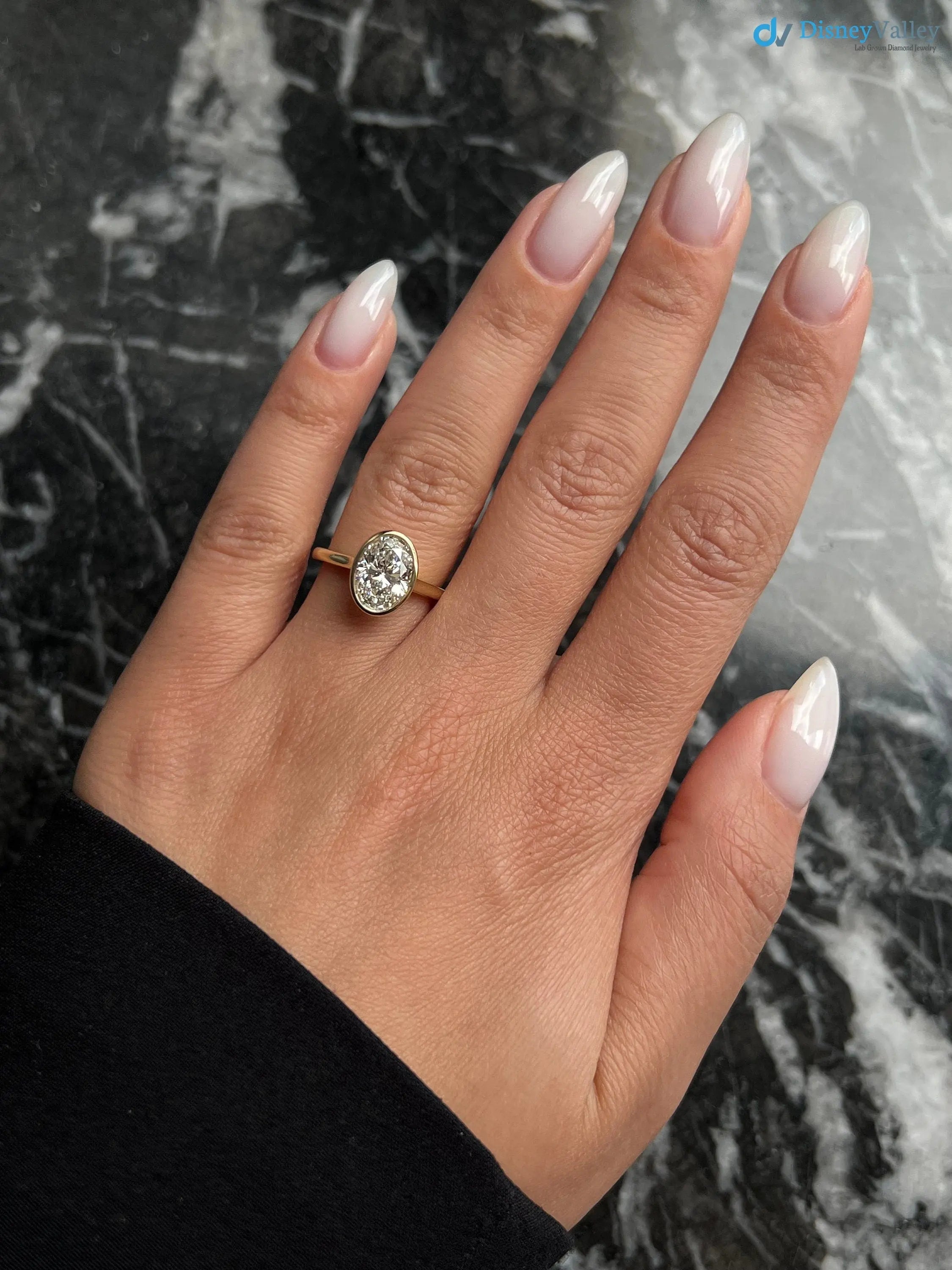 Oval IGI Certified Lab Grown Diamond Bezel Set Solitaire Engagement Ring - DisneyValley