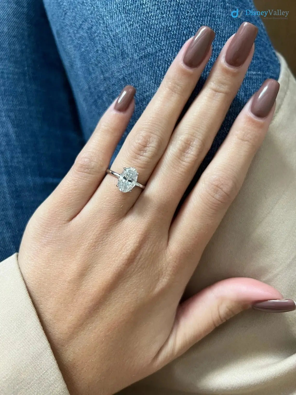 Oval Lab Grown Diamond Engagement Ring, Low Profile Solitaire Fine Jewelry DisneyValley