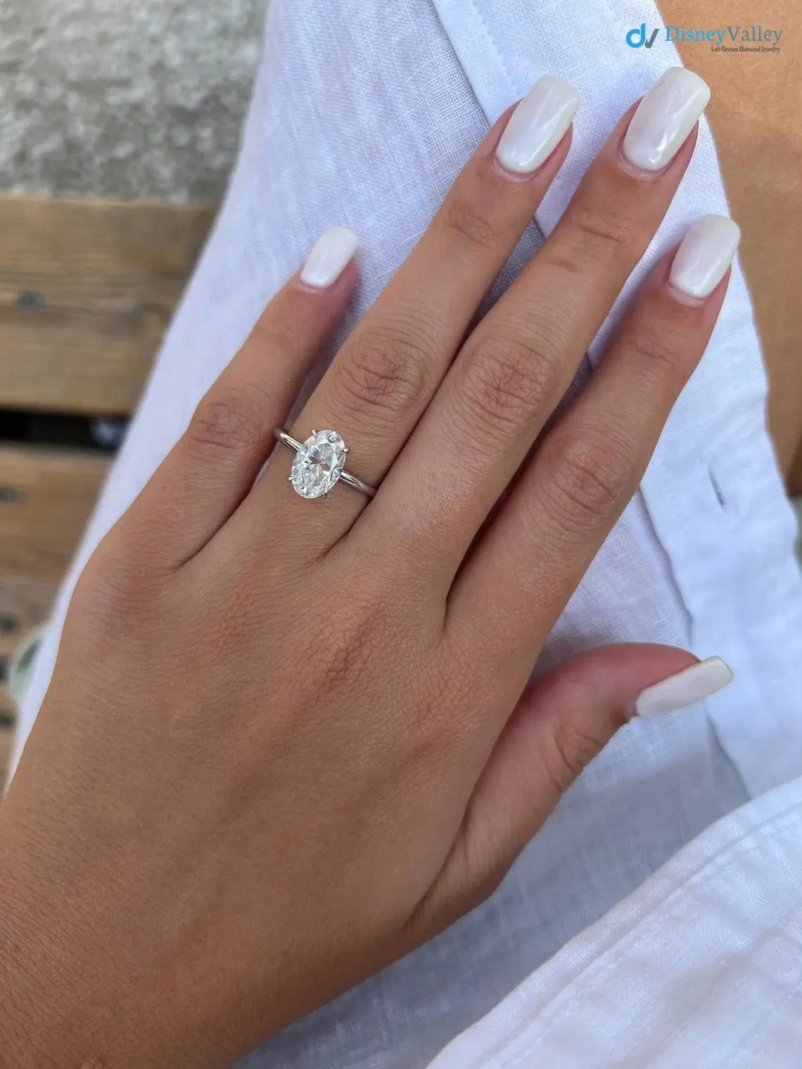 Oval Lab Grown Diamond Engagement Ring, Low Profile Solitaire Fine Jewelry DisneyValley Main image