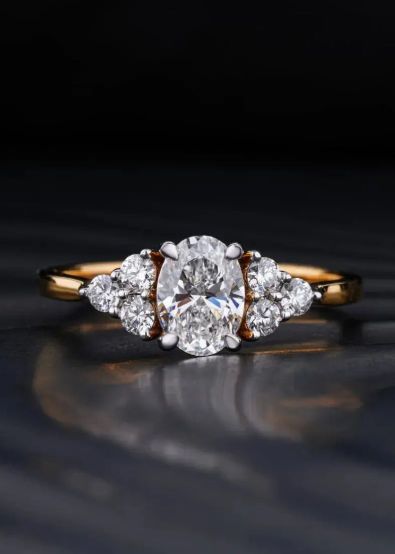 Oval Solitaire Ring With Round Accent Stones wedding ring - DisneyValley Main image