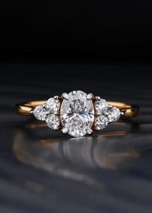 Oval Solitaire Ring With Round Accent Stones wedding ring - DisneyValley