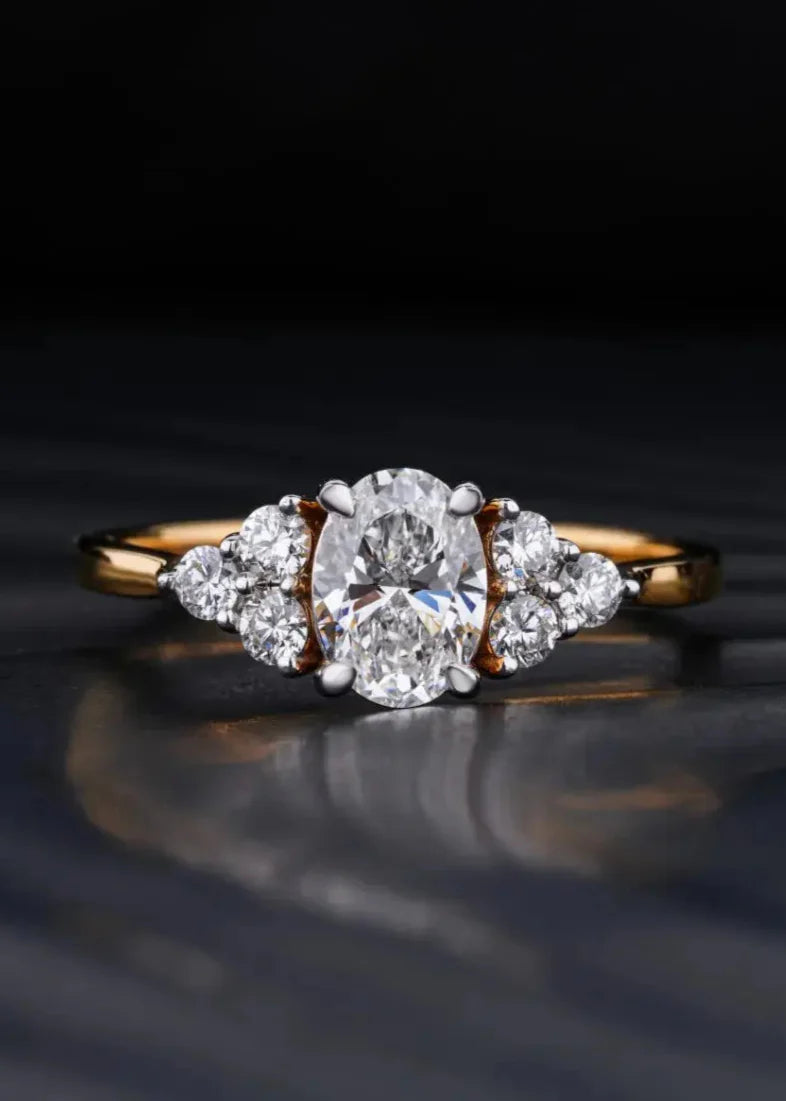Oval Solitaire Ring With Round Accent Stones wedding ring - DisneyValley Main image