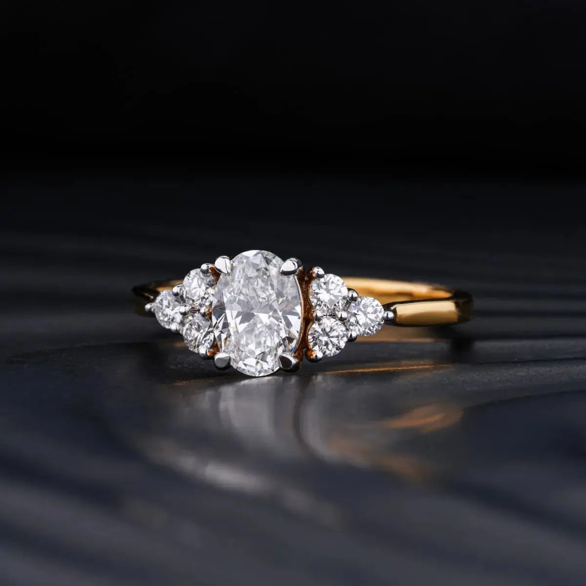 Oval Solitaire Ring With Round Accent Stones wedding ring Secondary image