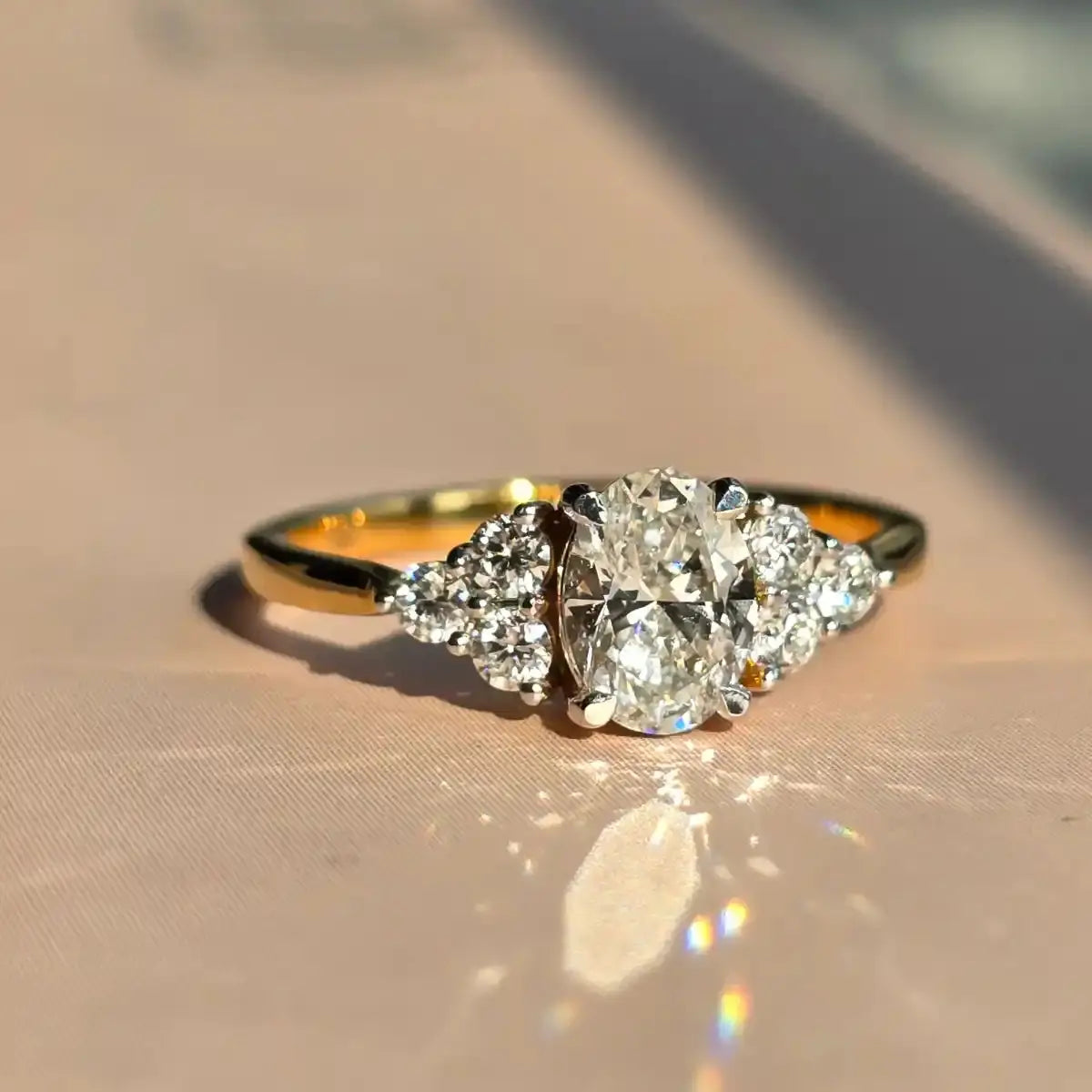 Oval Solitaire Ring With Round Accent Stones wedding ring - DisneyValley