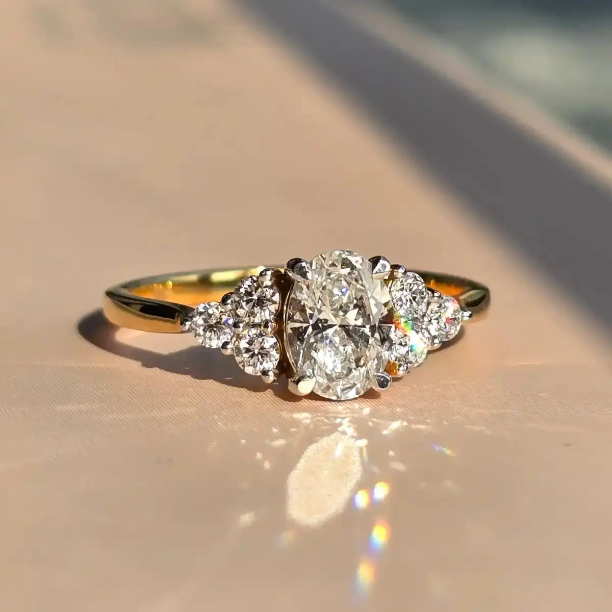 Oval Solitaire Ring With Round Accent Stones wedding ring - DisneyValley