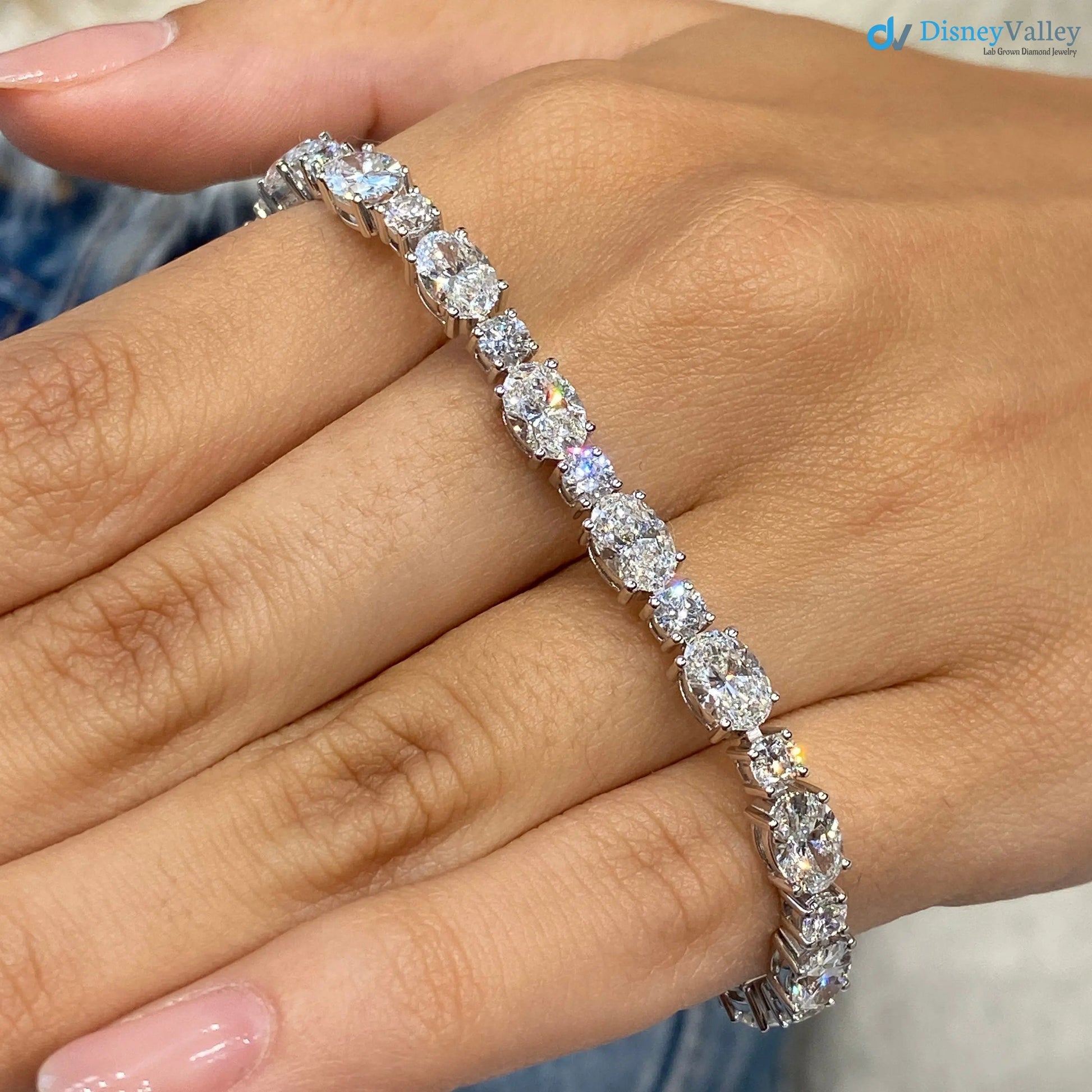 Oval and Round Cut lab grown Diamond Tennis Bracelet - DisneyValley