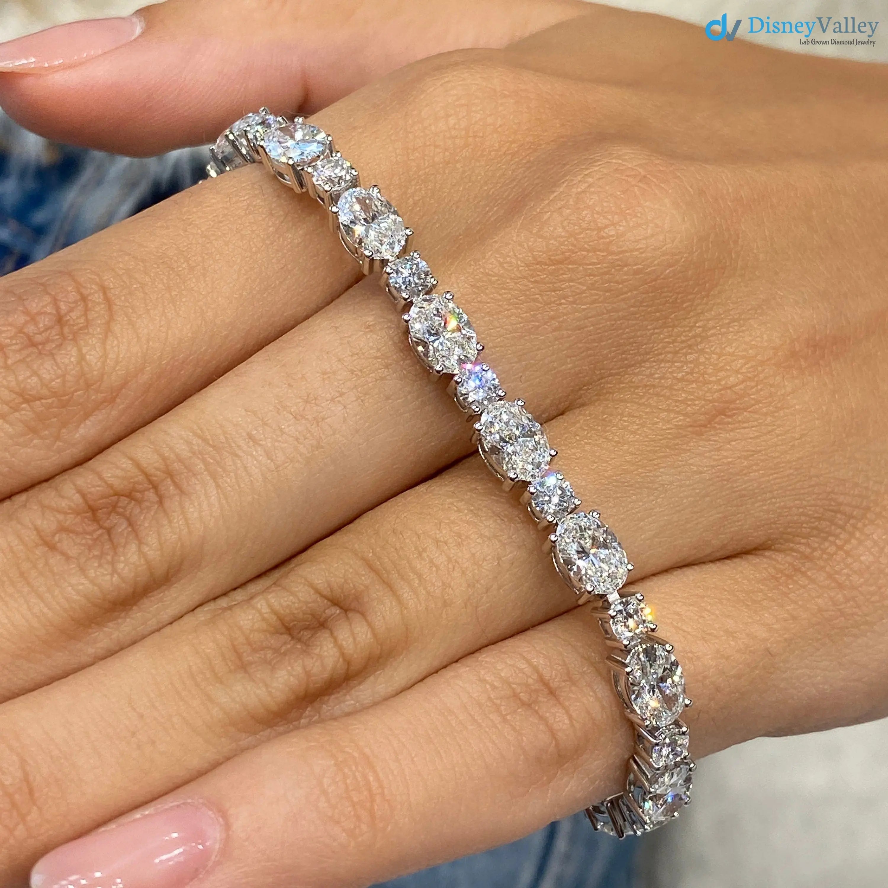 Oval and Round Cut lab grown Diamond Tennis Bracelet - DisneyValley