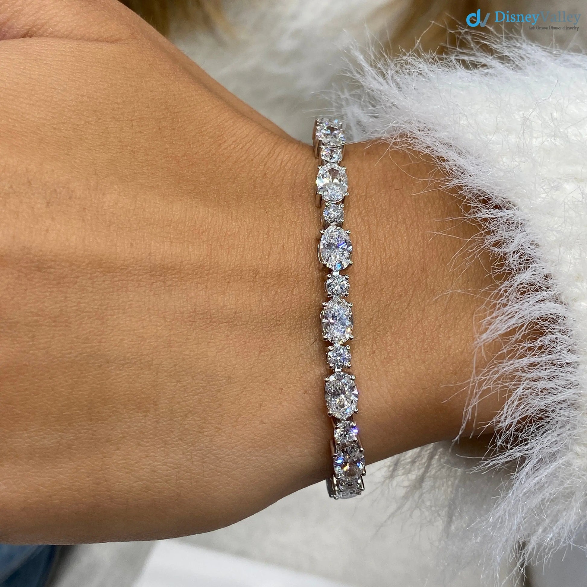 Oval and Round Cut lab grown Diamond Tennis Bracelet - DisneyValley
