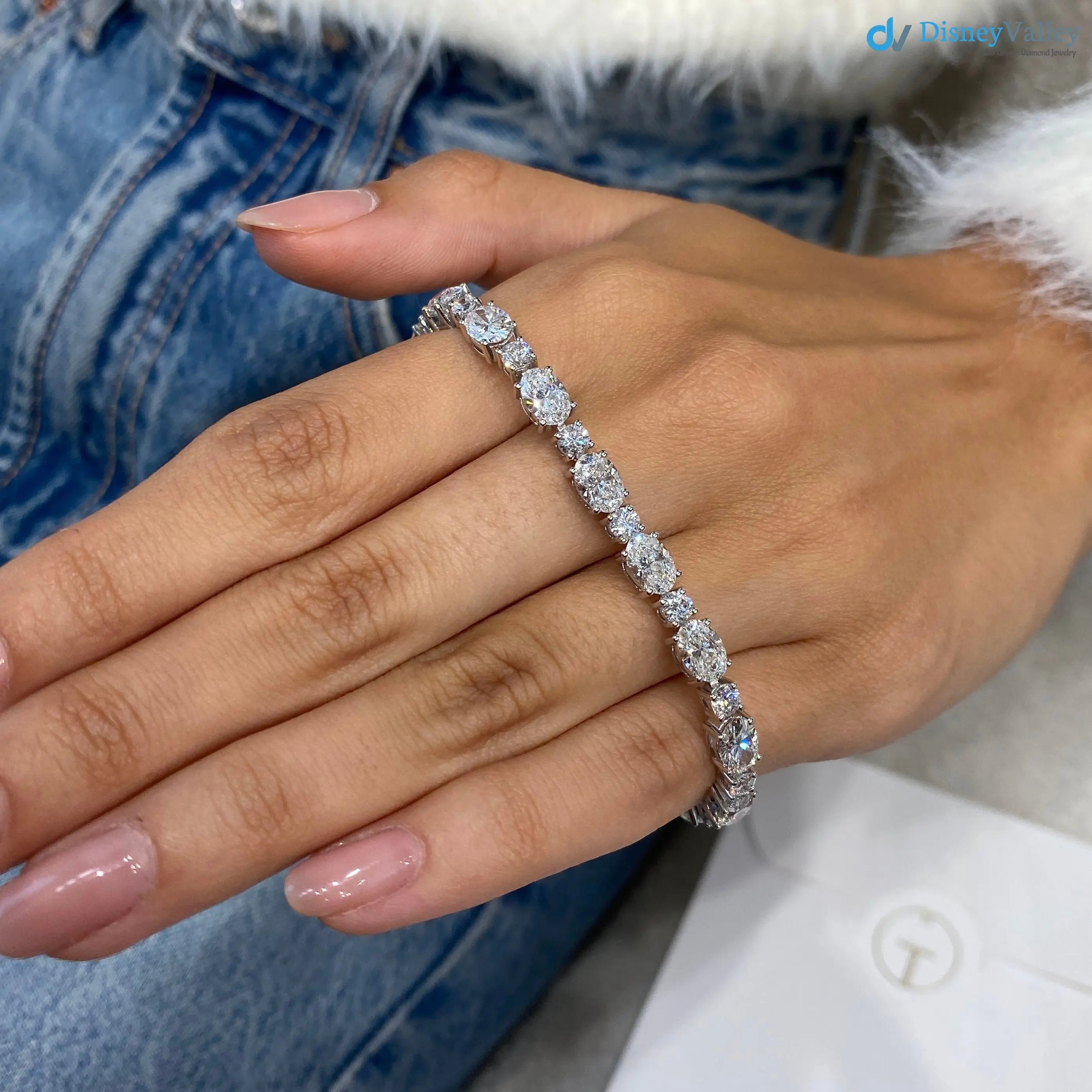 Oval and Round Cut lab grown Diamond Tennis Bracelet - DisneyValley