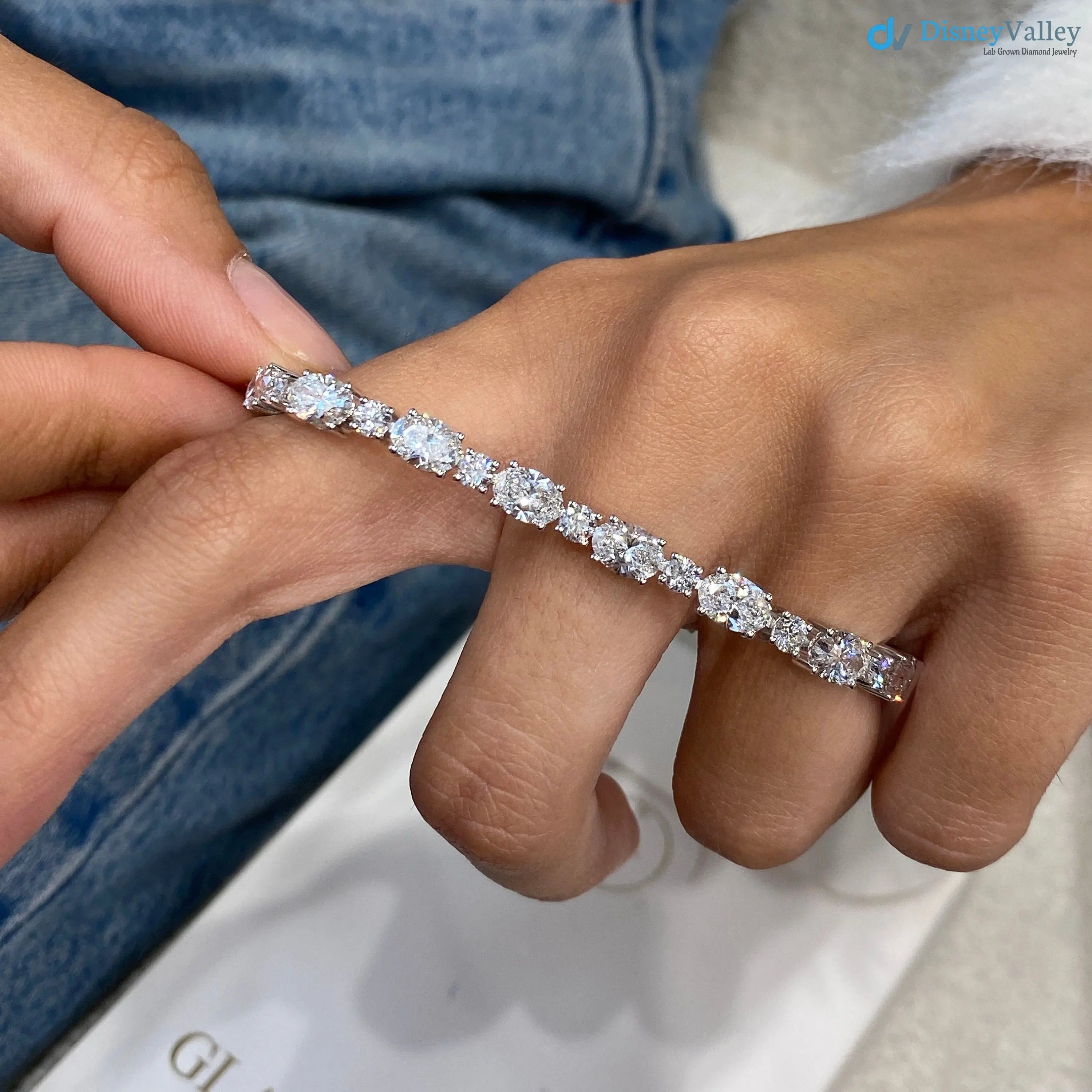 Oval and Round Cut lab grown Diamond Tennis Bracelet - DisneyValley