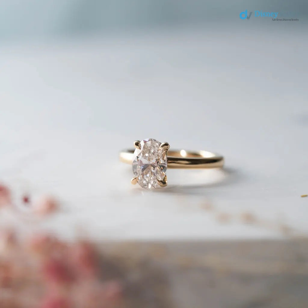 Oval cut lab grown diamond hidden halo solitaire wedding ring - DisneyValley Hauptbild