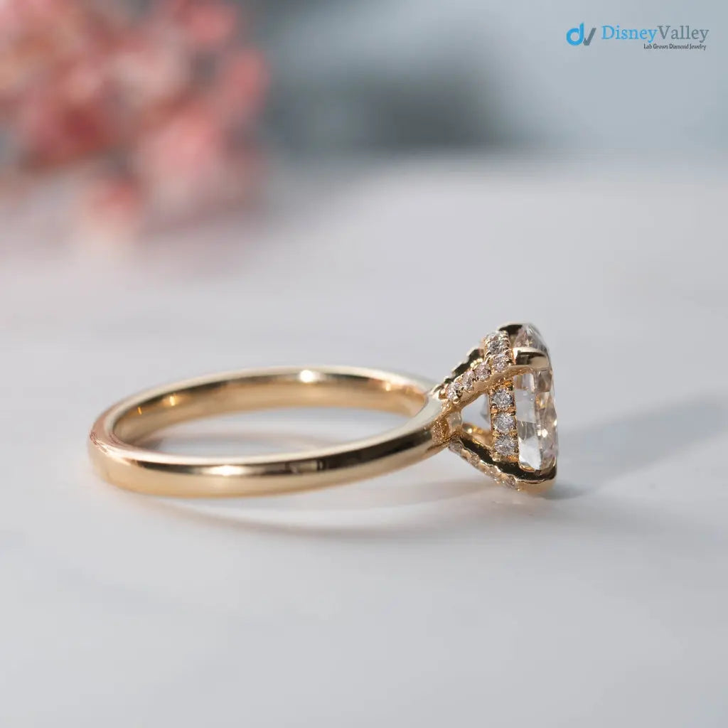 Oval cut lab grown diamond hidden halo solitaire wedding ring - DisneyValley