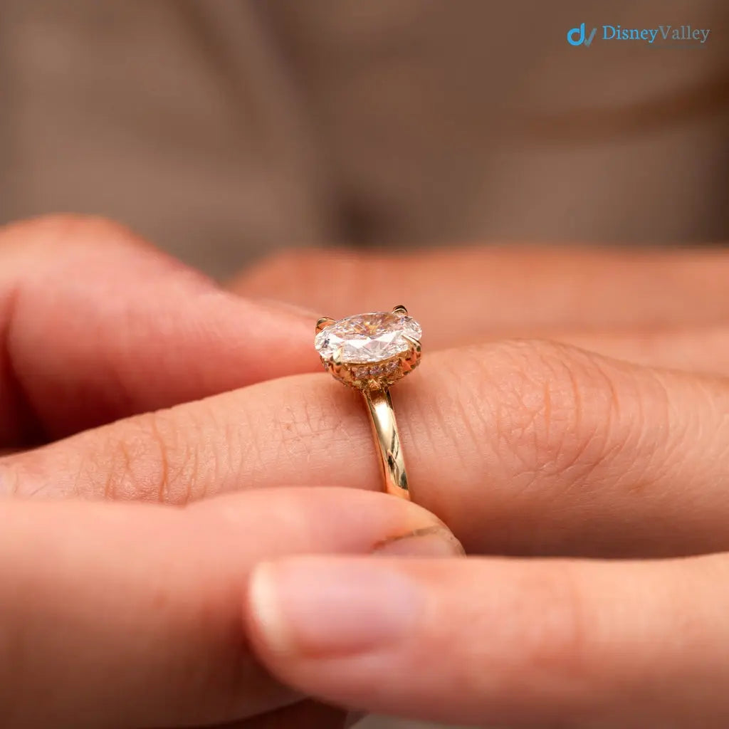 Oval cut lab grown diamond hidden halo solitaire wedding ring - DisneyValley