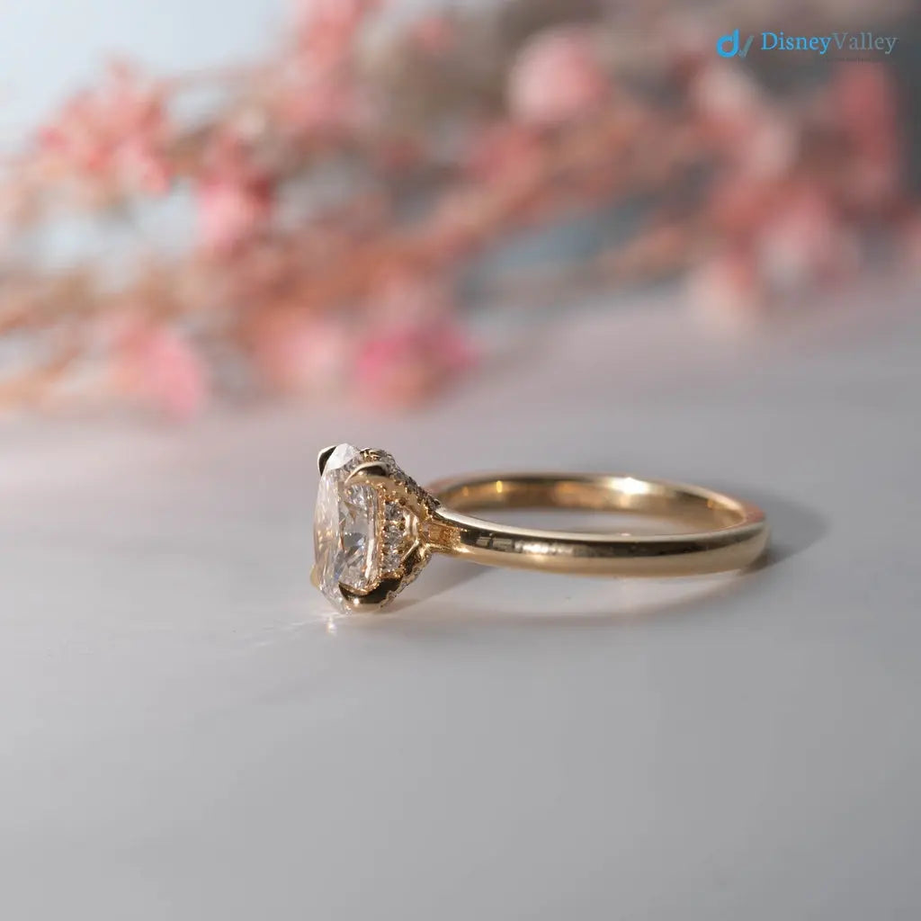 Oval cut lab grown diamond hidden halo solitaire wedding ring - DisneyValley