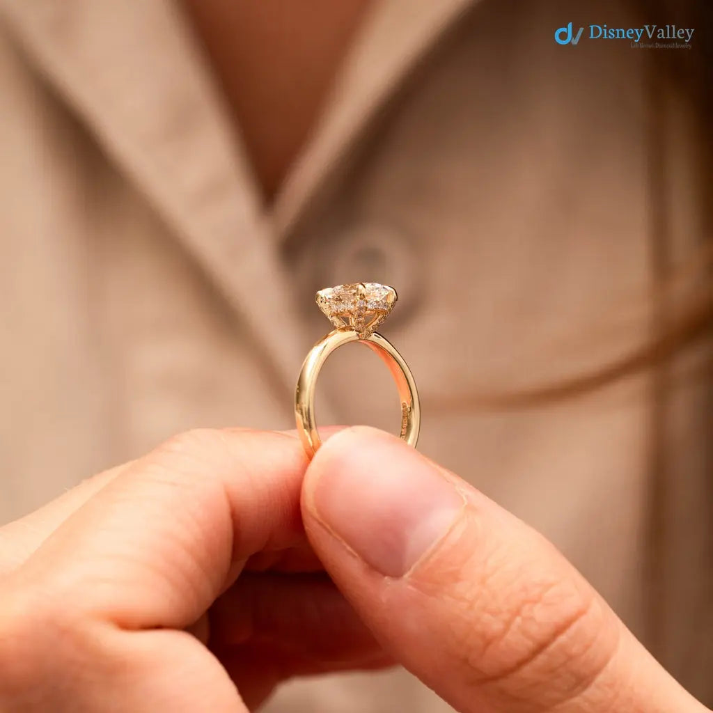 Oval cut lab grown diamond hidden halo solitaire wedding ring - DisneyValley