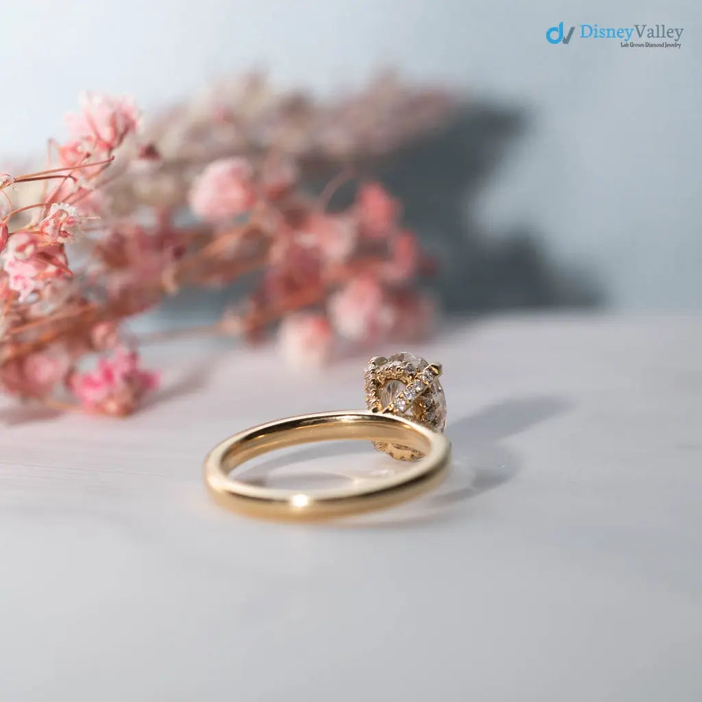 Oval cut lab grown diamond hidden halo solitaire wedding ring - DisneyValley