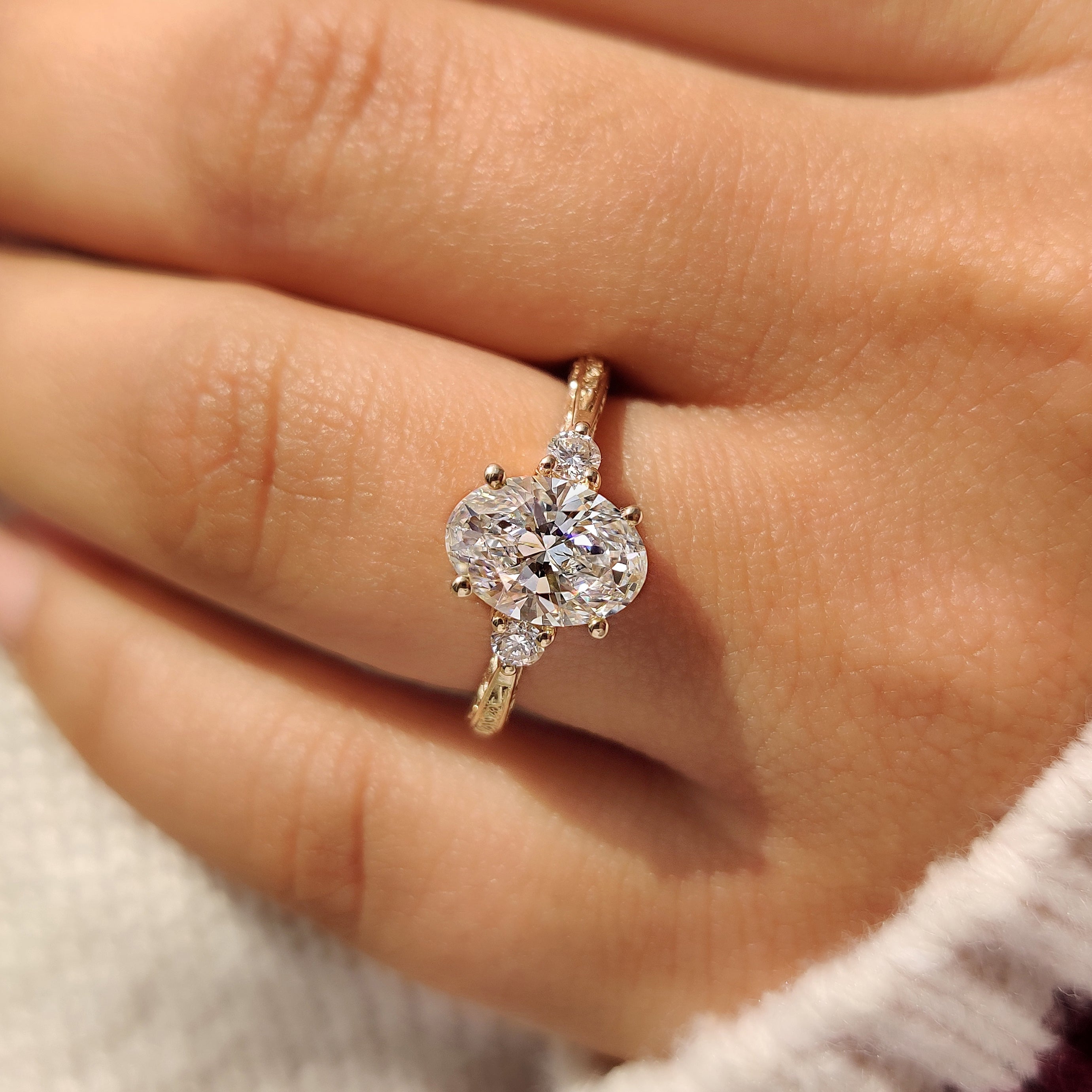 Oval Cut Vintage Engagement Ring with Filigree Design on Shank