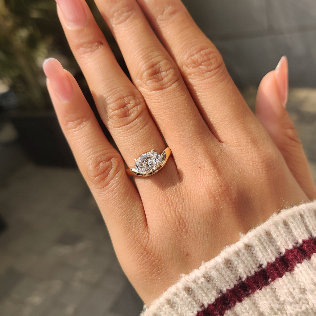 Solitaire Oval Cut Diamond Ring in East to West Setting