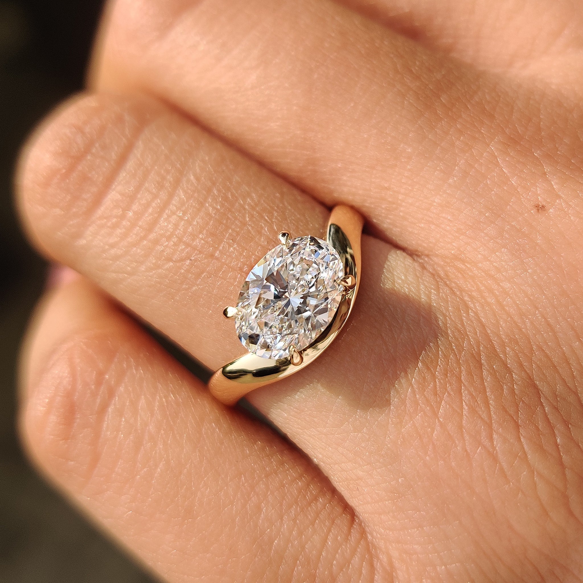 Solitaire Oval Cut Diamond Ring in East to West Setting