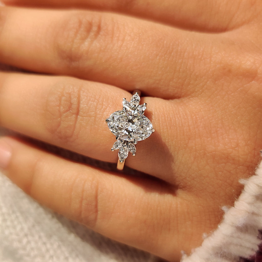 Oval Cut Diamond Ring With Side Stone Style In Muse Setting