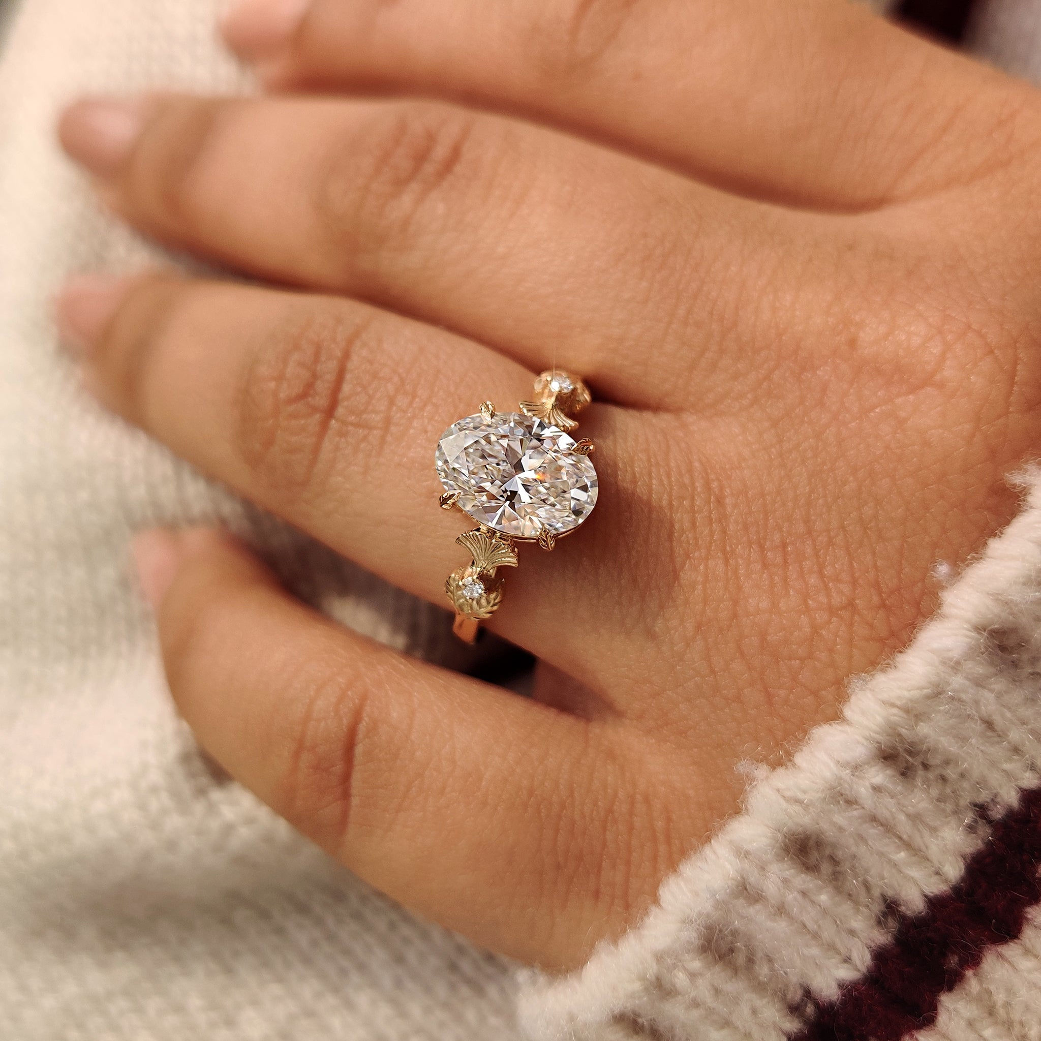 Nature Inspired Oval Diamond Ring in Leaf Style Prong Secondary image
