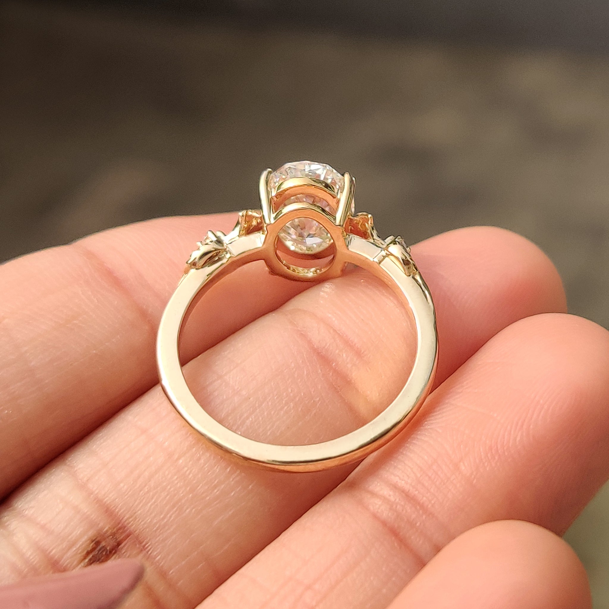 Nature Inspired Oval Diamond Ring in Leaf Style Prong