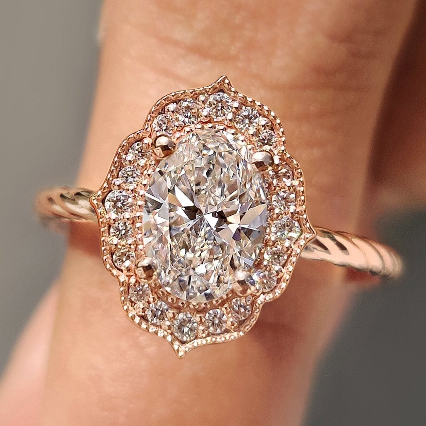 Oval Diamond Engagement Ring in Milgrain Details Main image