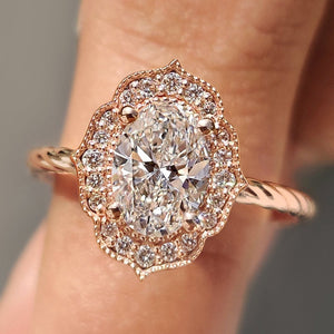 Oval Diamond Engagement Ring in Milgrain Details