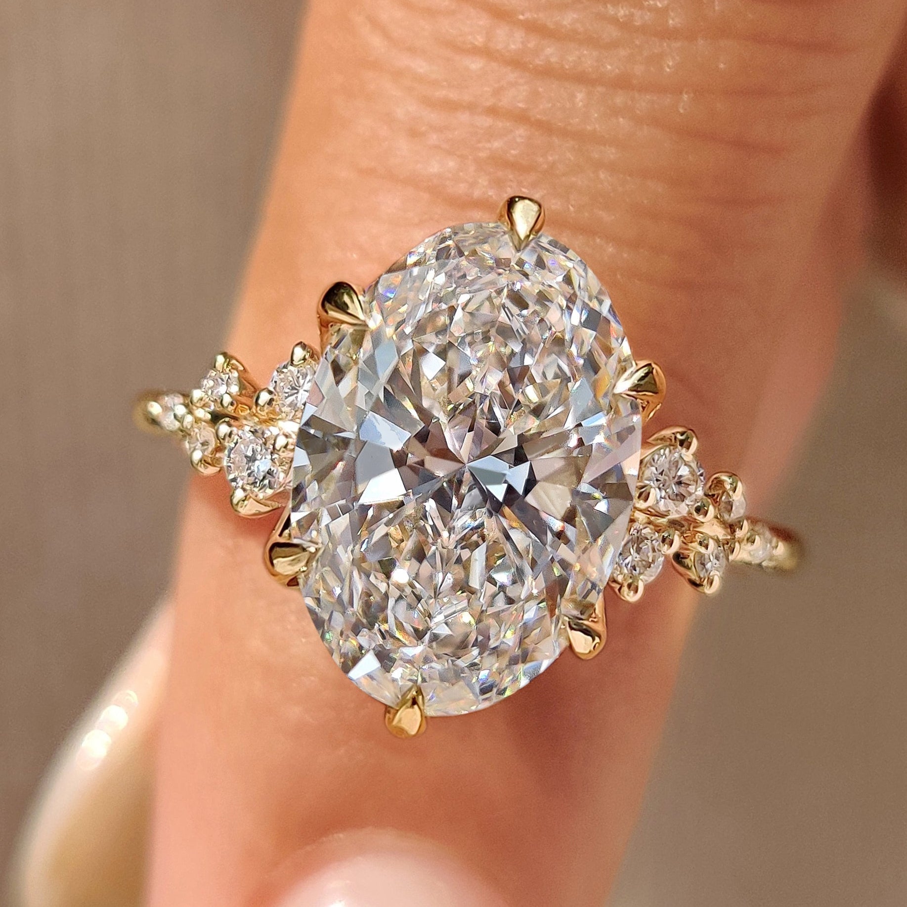 Oval Diamond Ring With Round Side Stones Main image