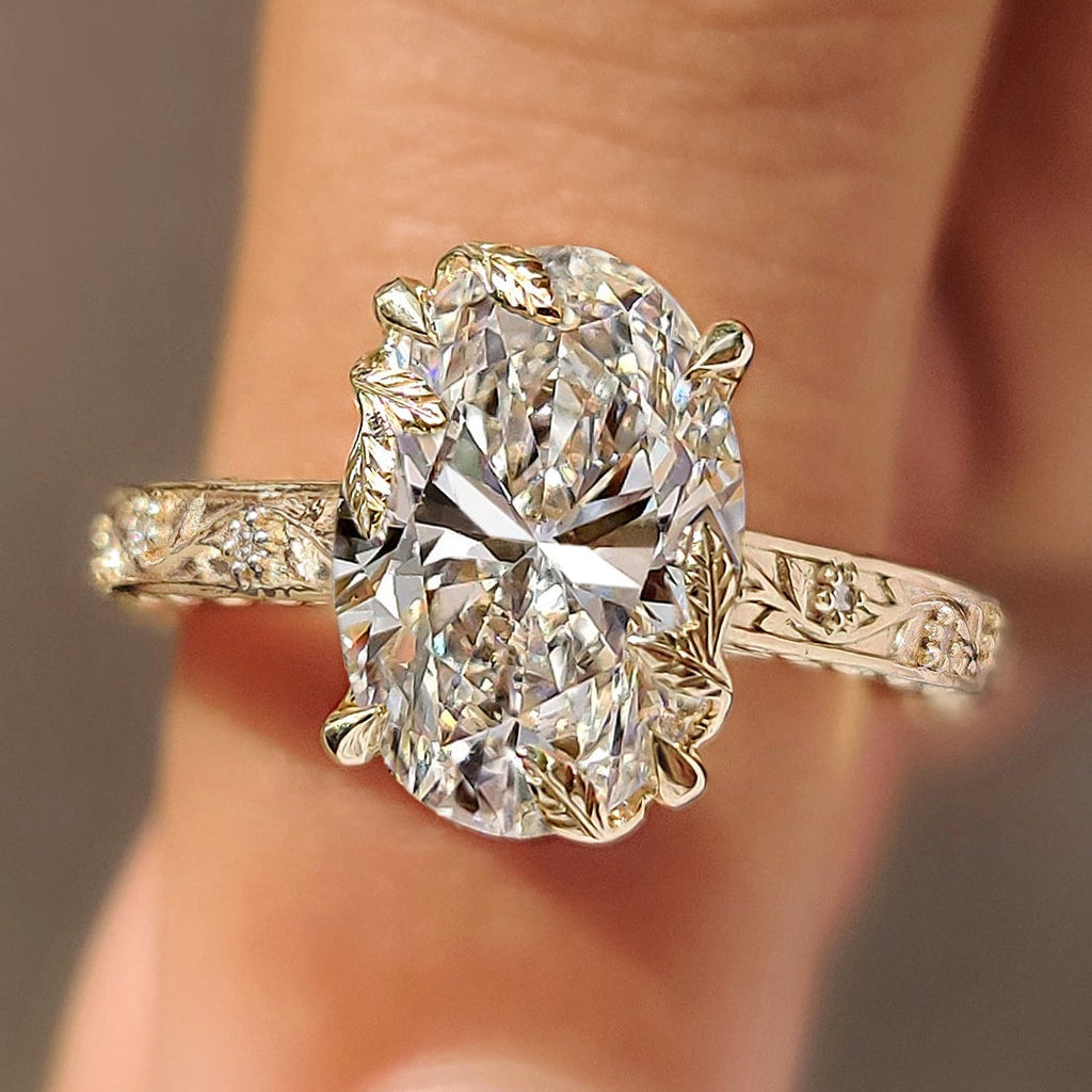 Oval Cut Nature Inspired Engagement Ring In Euro Shank