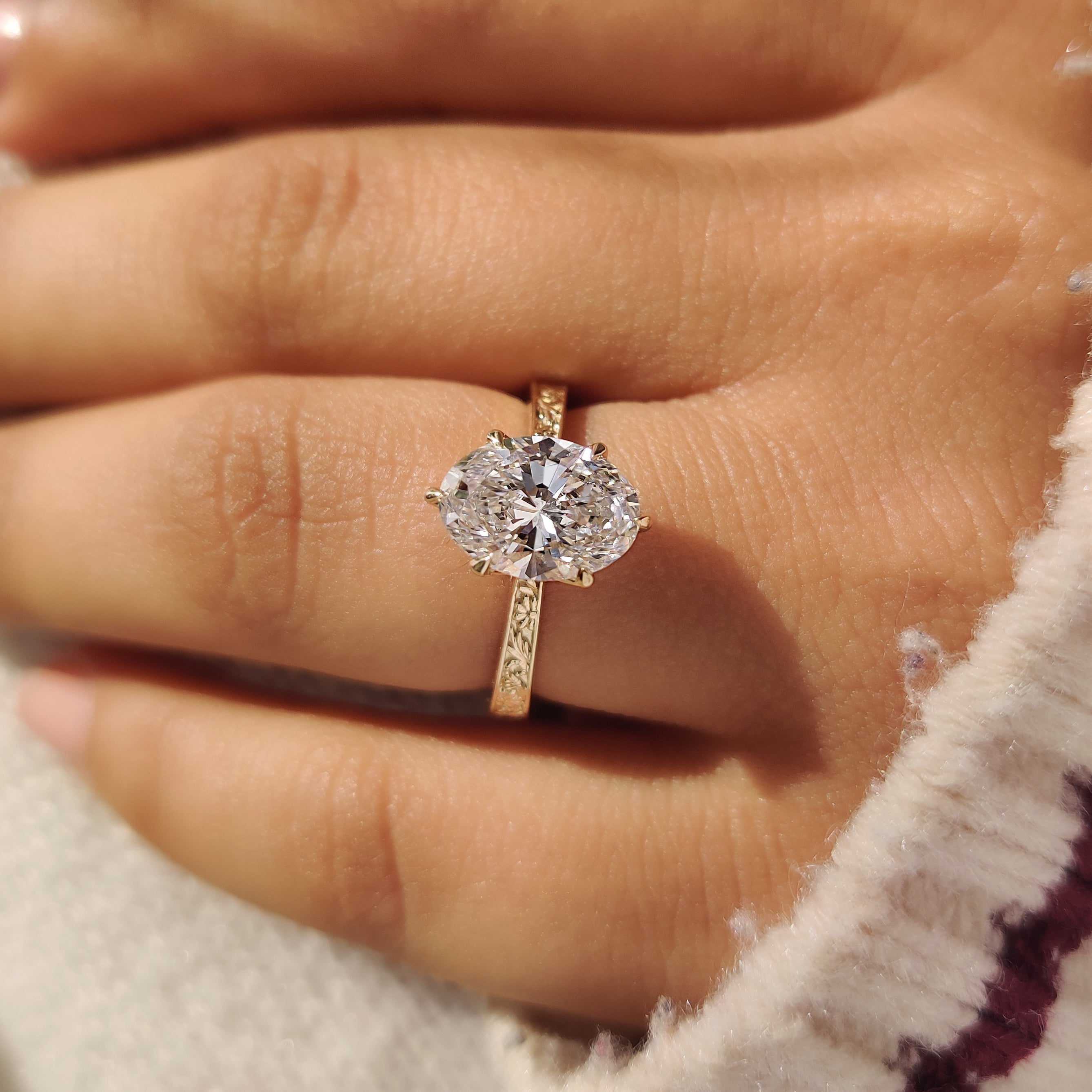Solitaire Oval Diamond Ring In Art Deco Secondary image