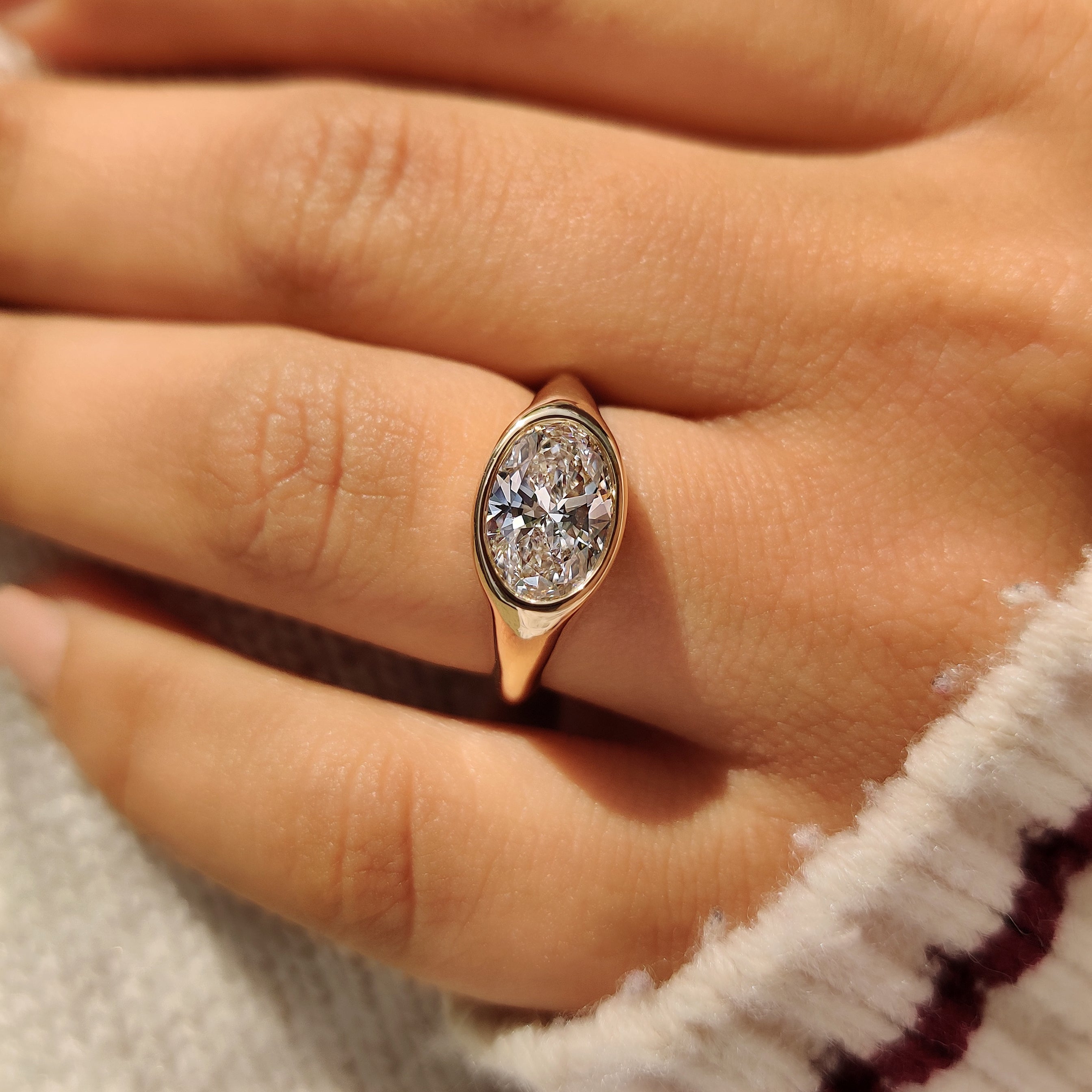 Solitaire Oval Diamond Ring in Bezel Setting Secondary image